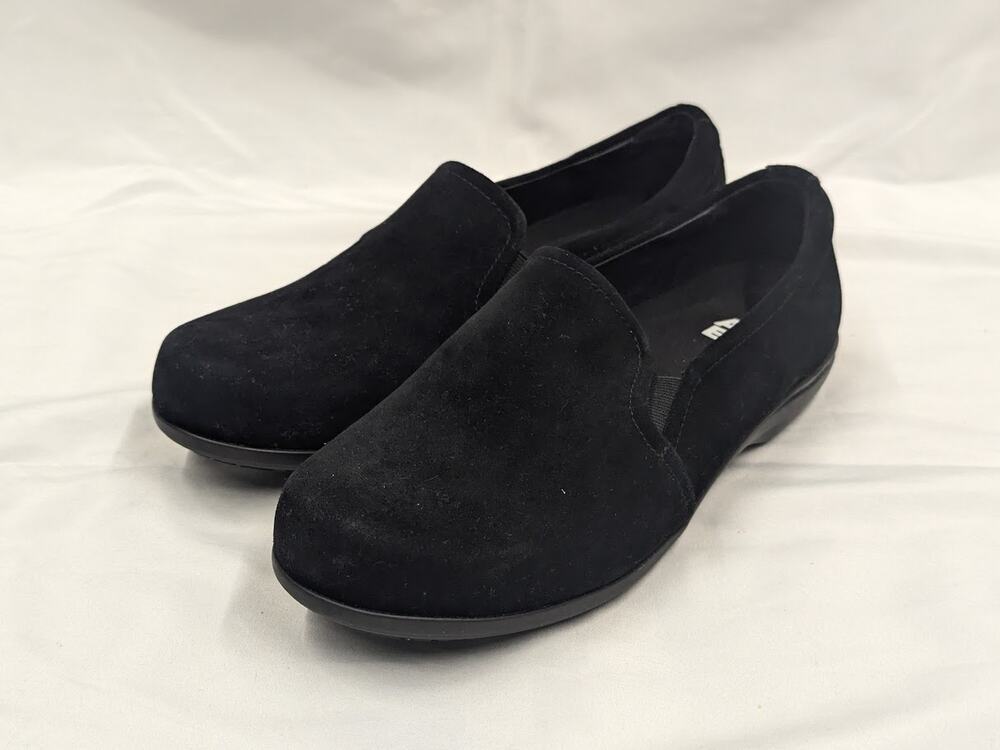 Abeo Womens Ayka Flat Size 9.5 Black Suede Shoe Arch Support Loafer SlipOn Comfy
